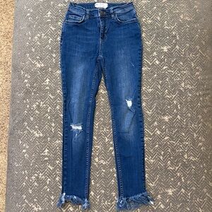 Free People Dark Blue Distressed Skinny Jeans